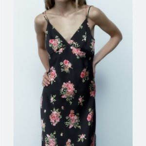 Zara Midi Floral Print Satin Dress